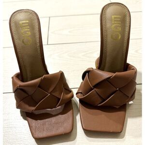 EGO Square Toe Woven Strap Heels Sculptured Heel Open Toe Sandals‎ Pumps Size 6